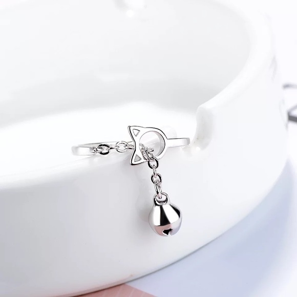 New Sterling Silver cat & bell adjustable ring - Picture 5 of 6